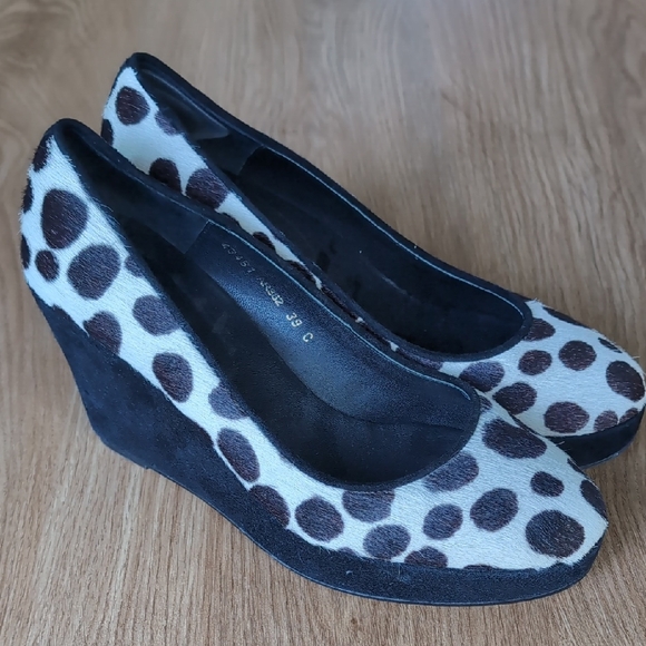 Boden Shoes - Stylish Black and White Polka Dot Wedge Shoes